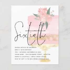 Budget Rosa Guld Birthday Cake 60:e Party Inbjudan Flygblad