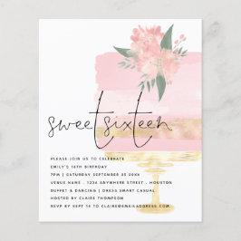 Budget Rosa Guld Birthday Cake Sweet 16 Inbjudan
