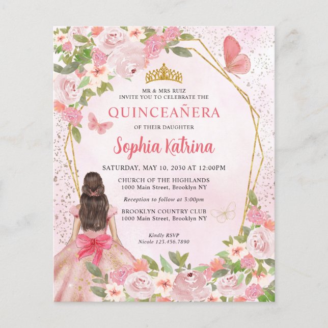 Budget  Rosa Guld Blommigt Princess Quinceañera (Framsida)