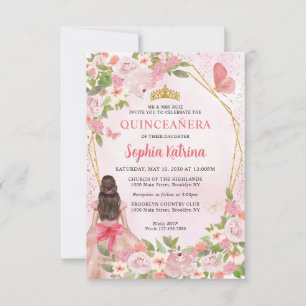 Budget Rosa Guld Blommigt Princess Quinceañera Anteckningskort