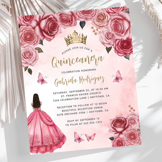 Budget Rosa Guld Blommigt Watercolor Quinceañera (Skapare uppladdad)