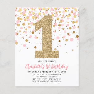 Budget Rosa Guld Confetti Girl 1 födelsedag