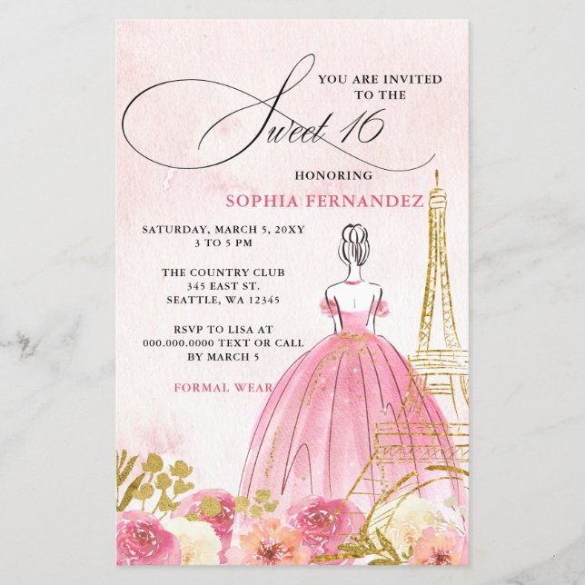 Budget  Rosa Guld Eiffel Torn Paris Sweet 16 (Framsida)