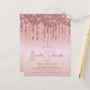 Budget Rosa Guld Glitter Bröllopsfest Inbjudan