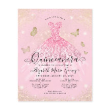 Budget  Rosa Guld Gown Quinceanera Inbjudan