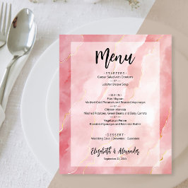 Budget Rosa Guld Marble Bröllop Menu Flygblad
