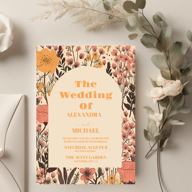 Budget Rosa Gult Orange Wildblommor Bröllop Reklamblad (Skapare uppladdad)