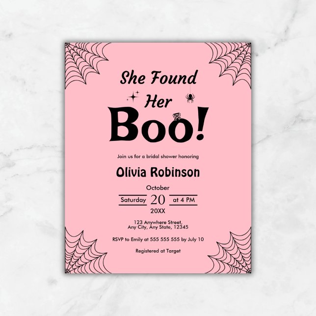 Budget Rosa Halloween Bröllopsdusch Inbjudan     (Budget Pink She Found Her Boo Halloween Bridal Shower Invitation )
