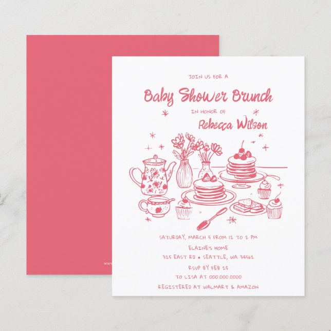 Budget Rosa Hand plockade Girl Baby Shower Brunch (Fram/baksida)