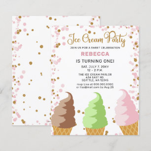 Budget Rosa Ice kräm party Birthday-inbjudan