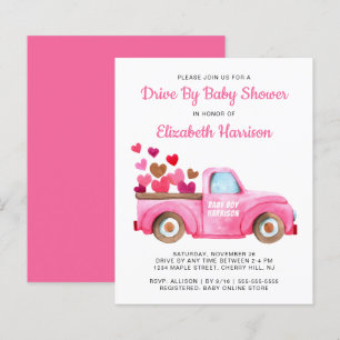 Budget Rosa Lastbil Drive by Baby Shower-inbjudan