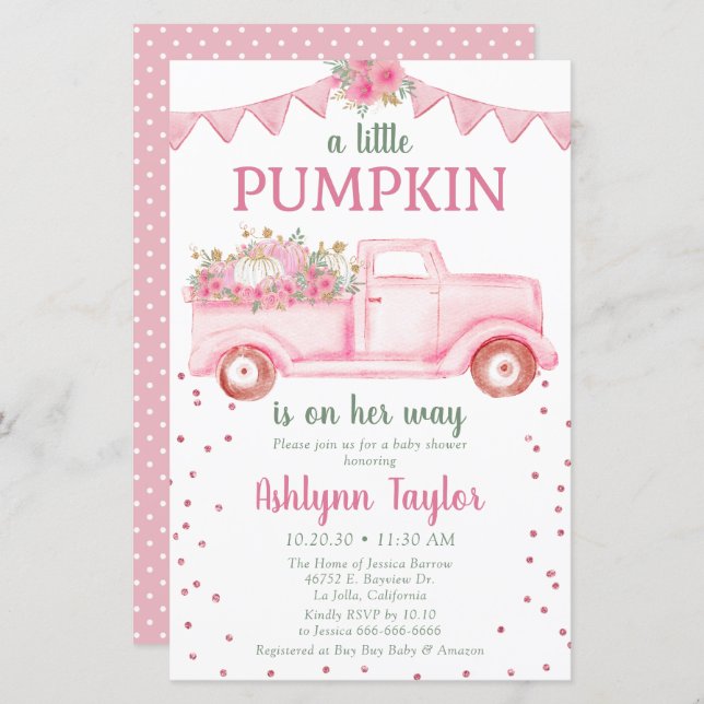Budget Rosa Little Pumpkin Baby Shower-inbjudan (Fram/baksida)