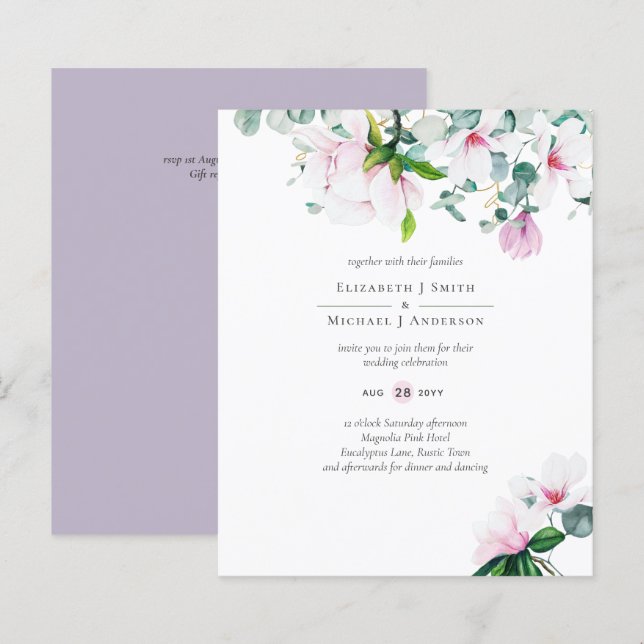 BUDGET Rosa Magnolior Eukalyptus Lavendel Bröllop (Fram/baksida)