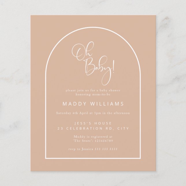Budget Rosa Minimalist Script Arch Oh Baby Shower (Framsida)