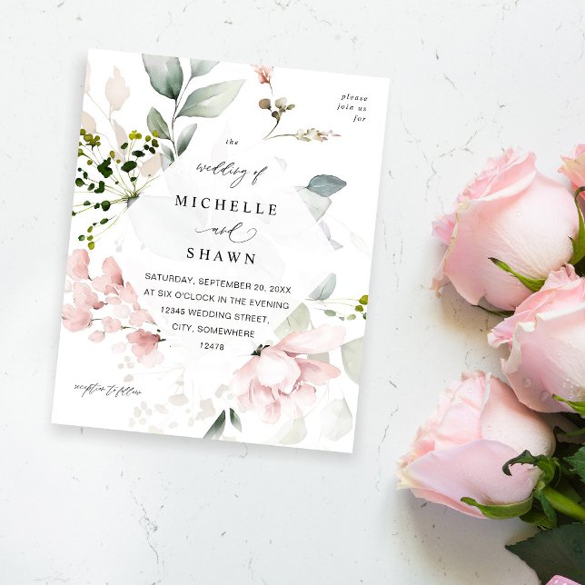 Budget  Rosa och eukalyptus Blommigt Bröllop Flygblad (Skapare uppladdad)