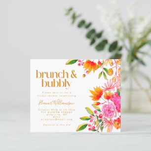 Budget Rosa Orange Blommig Brunch Bubbly Inbjudan