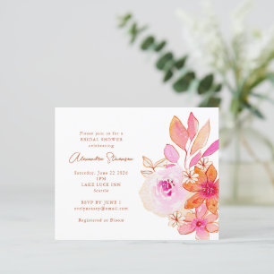 Budget rosa orange blomsterbröllopsfestinladning