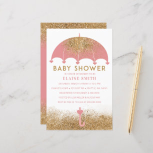 Budget Rosa Parbrella Girl Baby Shower-inbjudan