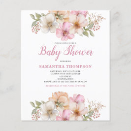 Budget Rosa Peach Blommigt Baby Shower-inbjudan
