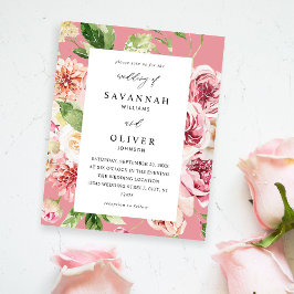 Budget Rosa & Peach Blommigt & Greenery Bröllop Ro Flygblad