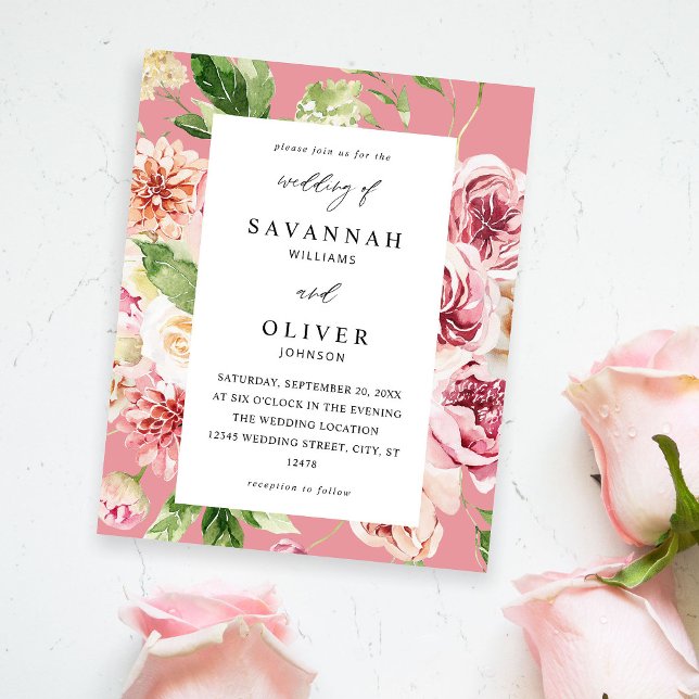 Budget Rosa & Peach Blommigt & Greenery Bröllop Ro Flygblad (Skapare uppladdad)