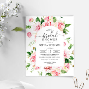 Budget Rosa Peonies Inbjudningskort för möhippan