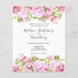 Budget Rosa Peony Blommig Foto Bröllopsinbjudan