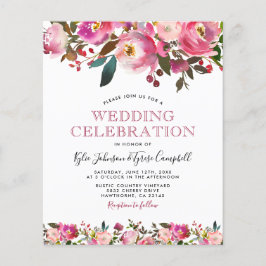 Budget Rosa Peony Blommigt Wedding bjudande