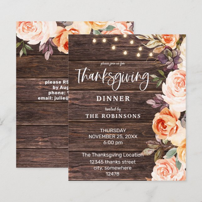 Budget Rosa & Persika Blommig med Ljus Thanksgivin (Fram/baksida)
