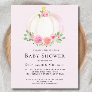 Budget Rosa Pumpkin Par Baby Shower-inbjudan