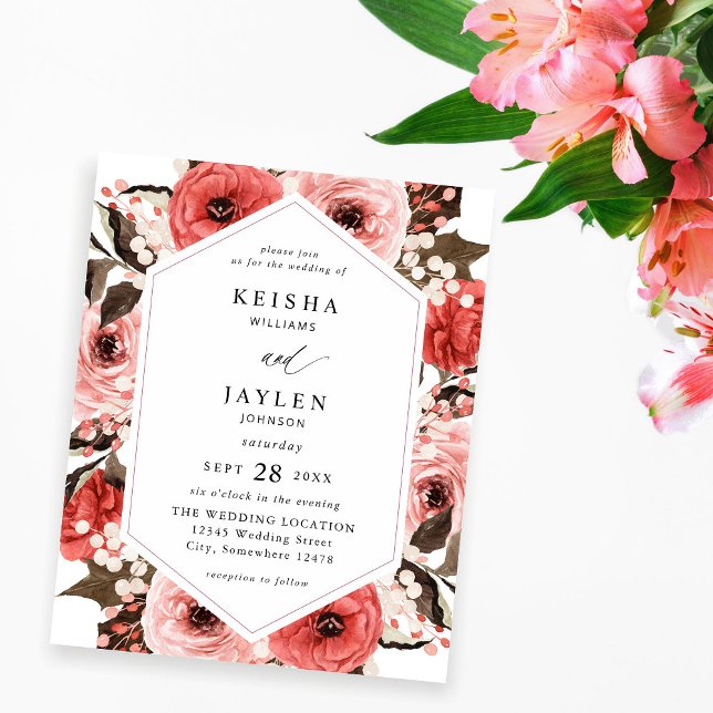 Budget Rosa & Red Rosa Blommigt Bröllop 2 Flygblad (Skapare uppladdad)
