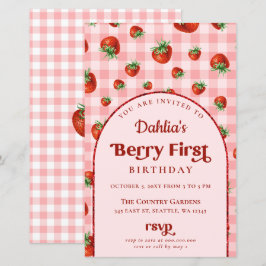 Budget Rosa Red Strawberry 1:a födelsedagsinbjudan
