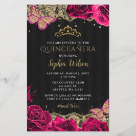 Budget Rosa ros Black Quinceañera-inbjudan