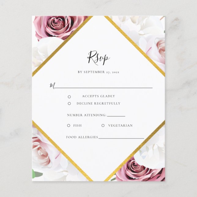 Budget Rosa Ros Geometrisk Blommig RSVP-kort (Framsida)