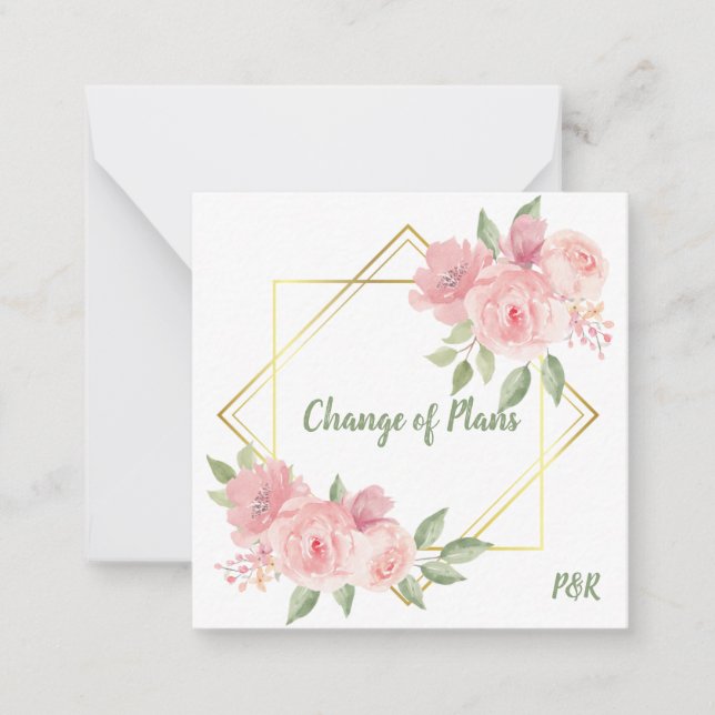 Budget, rosa ros med ram i golden. anteckningskort (Framsida)