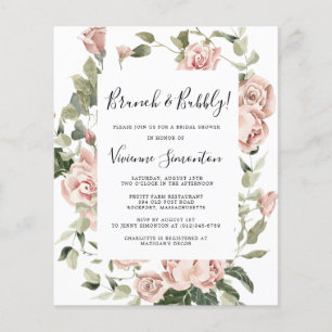 Budget Rosa Rosa Blommig Brunch Pyspunka Inbjudan Flygblad