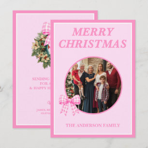 Budget Rosa Rutigt Band Jul Familjefoto Julkort