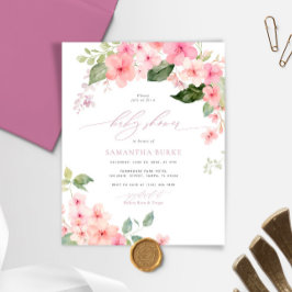 Budget Rosa Sakura Flowers Baby Shower-inbjudan