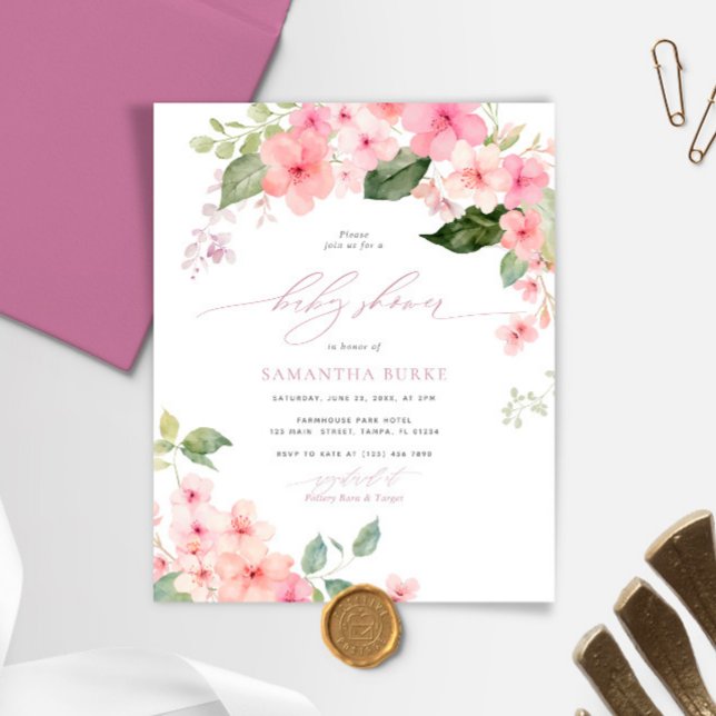 Budget Rosa Sakura Flowers Baby Shower-inbjudan (Skapare uppladdad)