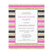 Budget Rosa Svart Randig Examen Inbjudan