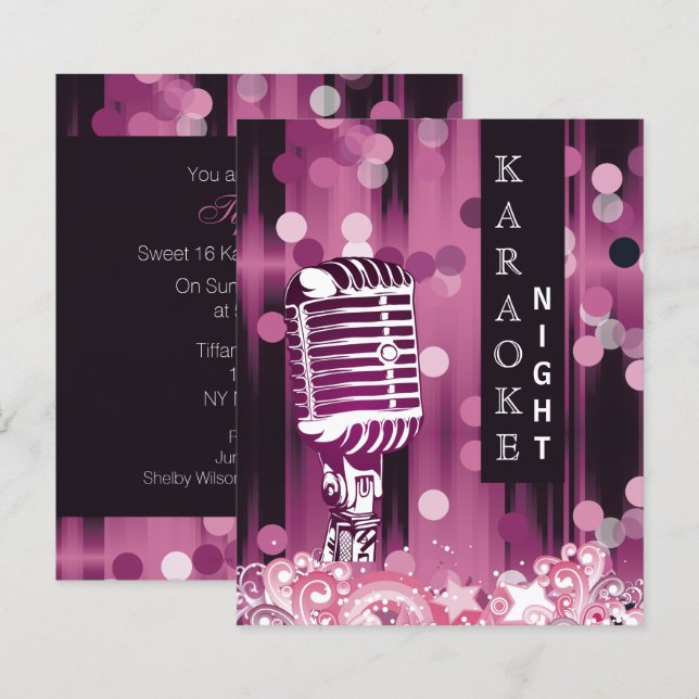 Budget Rosa Sweet 16 Karaoke-inbjudan (Fram/baksida)