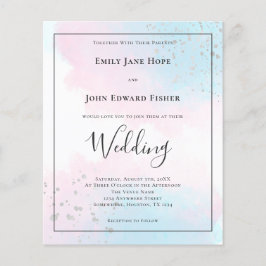 Budget Rosa Teal Watercolor Silver bröllopsinbjuda