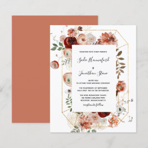 Budget Rosa Terracotta Blommigt bröllopsinbjudan