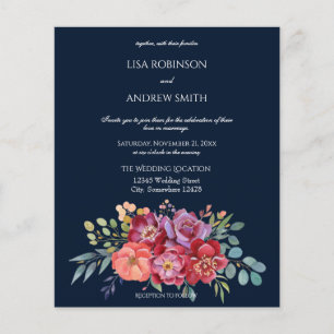 Budget Rosa Tropical Blommigt Navy V2 Bröllop Flye Flygblad