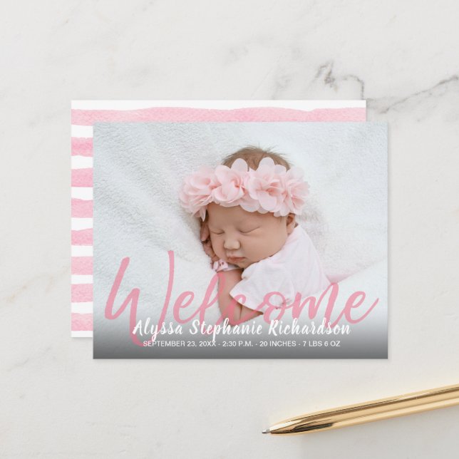 Budget Rosa Välkommen 1 Photo Baby-meddelande (Fram/Back In Situ)