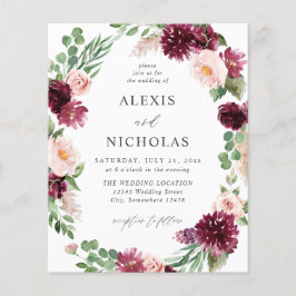 Budget Rosa & Vinröda Blommiga 7 Bröllop Flygblad