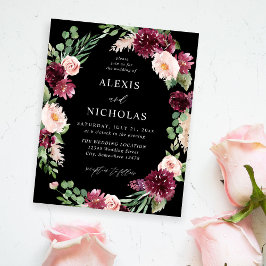 Budget Rosa & Vinröda Blommiga 7 Bröllop - Svart Flygblad