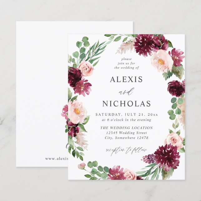 Budget Rosa & Vinröda Blommor 7 Bröllop (Fram/baksida)