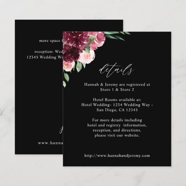 Budget Rosa & Vinröda Blommor 7 Detaljer - Svart (Fram/baksida)