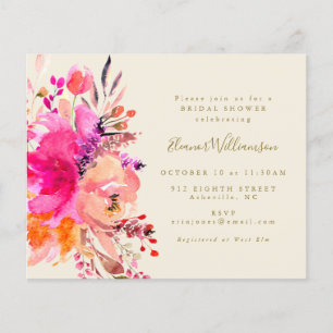 Budget Rosa Watercolor Blommigt Möhippa Inbjudan